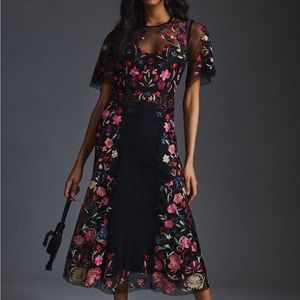 ANTHROPOLOGIE Embroidered Floral Dress
